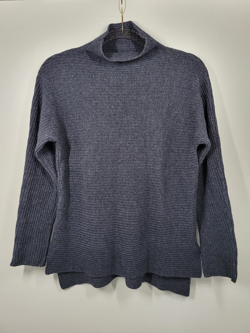 Bartolini Blue Mock Neck Wool Cashmere Blend Ribbed Sweater Women Size Medium